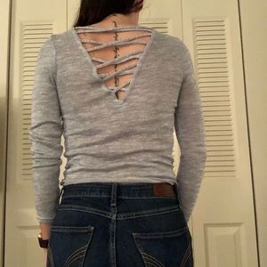 Heather baby blue long sleeve lace up reversible!